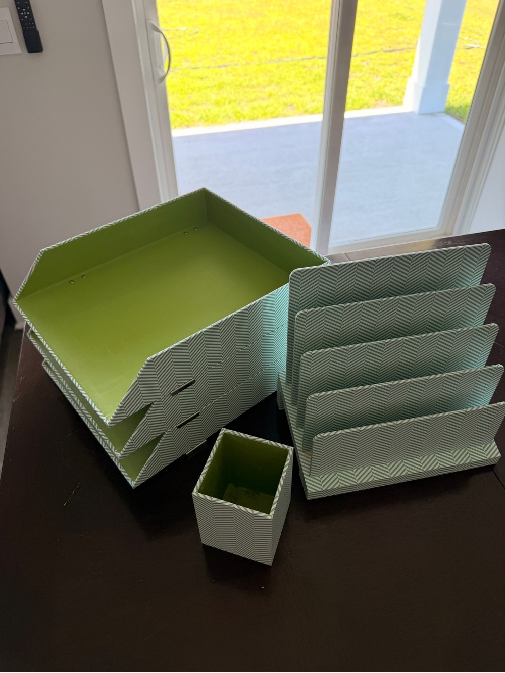Blue & Green Patterned Desktop File & Accessory Organizer Set
